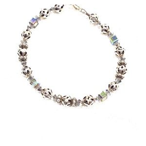 7” Swarovski and sterling beaded bracelet.